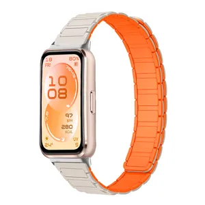 Silikon magnetisches Uhrenarmband Detail, Ersatzarmband in leuchtendem Orange und Grau.