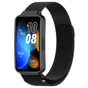 Detailansicht des schwarzen Metall Mailänder Magnet-Uhrenarmbands für Smartwatch.