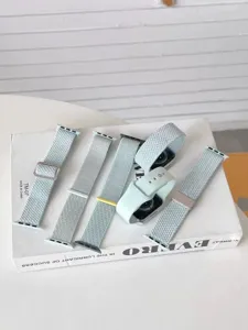 Mint silicone and braided watch band compatible with Apple Watch, detailed view showing design.
