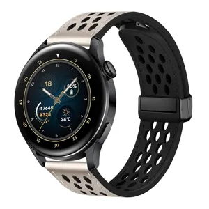 Smartwatch με διαπνέον δερμάτινο λουράκι διάτρητο και μαγνητικό μεταλλικό κούμπωμα.