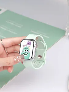 Light mint silicone watch band replacement compatible with Apple Watch series, soft and durable.