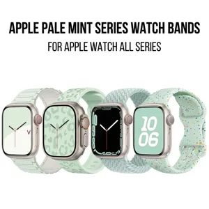 Pale Mint Silicone Braided Watch Band Compatible With Apple Watch Ultra Se Series Replacement Strap Fashion Wristband
