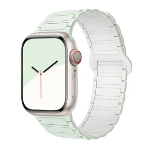 Mint green silicone braided watch strap compatible with Apple Watch Ultra SE Series.