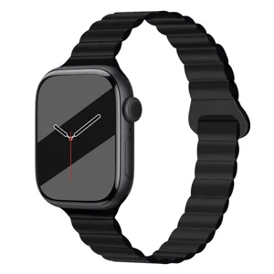Cinturino per orologio magnetico in silicone di ricambio compatibile con Apple Watch nero.