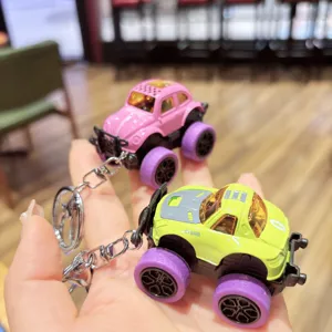 Creative alloy pull-back monster truck keychain mini car model cartoon bag pendant key ring.