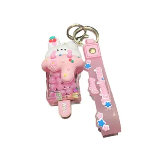 Cute cartoon rabbit ice cream quicksand keychain pink bag pendant lovely gift for couples