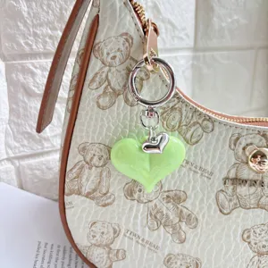 Candy colored green heart alloy keychain cute backpack pendant handbag accessory charm lovely gift
