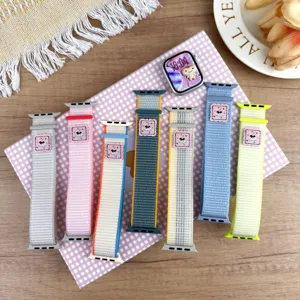 Nylon loop watch band replacement compatible with apple watch vibrant colors cute design detailed view