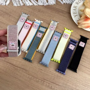 Nylon Loop Watch Band With Cute Cartoon Woven Label Velcro Replacement Strap For Smartwatch Watchband Accessories