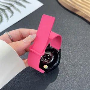 Pink magnetic silicone smartwatch strap detail view, soft and flexible texture for daily wear.