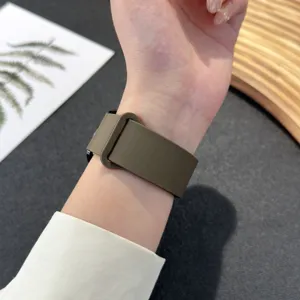 Close-up detail of soft silicone magnetic watch strap worn on wrist, comfortable daily wear.