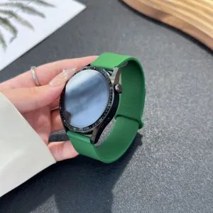 Green silicone smart watch band replacement soft strap detail view showing texture and clasp