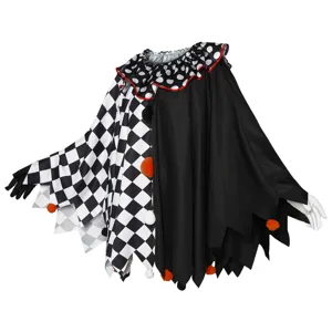 Détail de cape noir et blanc clown effrayant Halloween, costume d'arlequin pour spectacle.