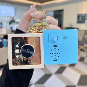 Mini music player album keychain, creative record box CD pendant accessory for stylish gifts.