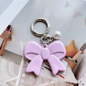 Korean style sweet pearl acrylic bow keychain pendant aesthetic phone chain accessory detail
