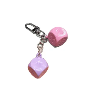 Colorful macaron dice keychain cute dual dice bag pendant metal clasp fashion accessory