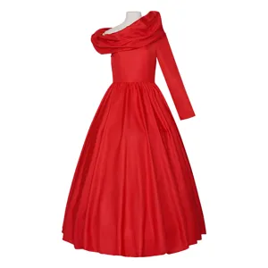 Stunning red asymmetrical off-shoulder cosplay dress theatrical costume for women party stage performance.