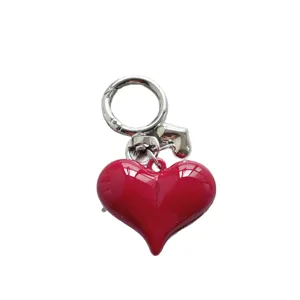 Red heart alloy keychain sweet style bag charm cute car key ring accessory lovely