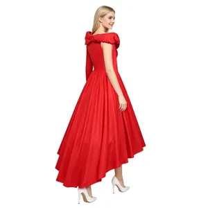 Elegant red off-shoulder asymmetrical evening dress stunning costume for stage performance