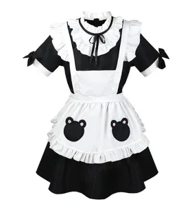 Detailed view of the cute bear maid costume, featuring black and white ruffle design.