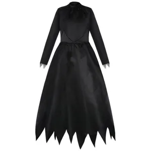 Black gothic long sleeve dress with jagged hem for Halloween cosplay and party events.