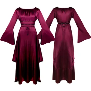 Robe longue médiévale vintage à manches longues et ceinture pour fête et cosplay.