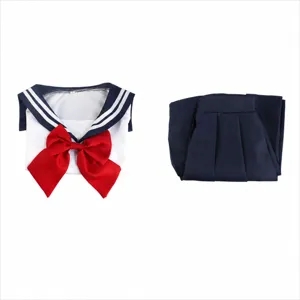 Detailed view of Japanese style JK school uniform set including sailor top with red bow and skirt.
