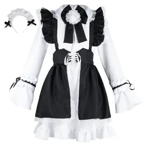 Costume Cosplay da Cameriera Lolita Giapponese Vestito Anime Manica Lunga Uniforme Nero Bianco per Donne Festa di Crossdressing