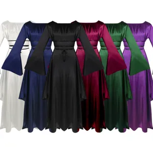 Femmes Médiéval Vintage Manches Longues Col Rond Ourlet Irrégulier Longue Robe Maxi Fête Costume Halloween Tenue