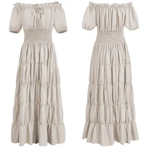 Vestido largo vintage mujer estilo renacimiento medieval cosplay disfraz beige elegante