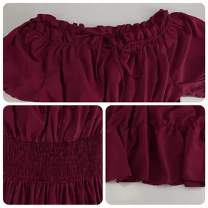 Top de disfarz medieval renacentista burdeos hombros descubiertos volantes detalle ropa