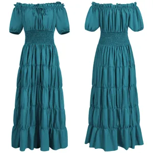 Vestido largo mujer vintage estilo medieval renacentista hombros descubiertos disfraz cosplay.