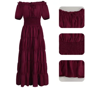 Vestido largo vintage medieval renacentista de hombros descubiertos para cosplay de mujer.
