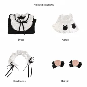 Japanese cute bear maid cosplay costume lolita anime dress set with apron and headband