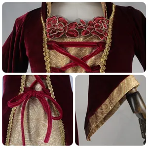 Robe de cosplay en velours renaissance retro cour reine costume medieval details