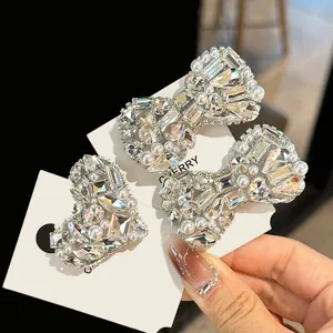 Sparkling Rhinestone Bow Hair Clip Silver Alloy Side Clip Crystal Faux Pearl Hair Accessories For Women