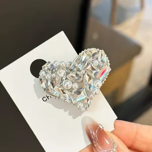 Heart rhinestone pearl hair clip sparkling side pin cute sweet hair accessories for women