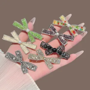 Korean Sweet Bow Hair Clip Women Rhinestone Artificial Pearl Side Hairpin Fashion Hair Accessories
