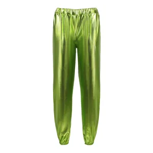 Metallic holographic loose pants shiny green hip-hop party trousers for women street dance