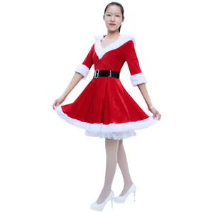 Women Adult Christmas Velvet Hooded Dress Long Sleeve Santa Claus Costume Party Festival Holiday Midi Dress