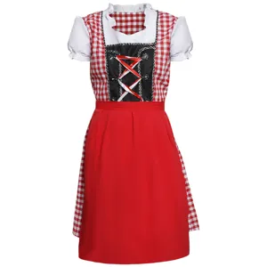 Traditionelles deutsches Oktoberfest Dirndl Kleid Kostüm Damen, rot weiß kariert Halloween Cosplay.