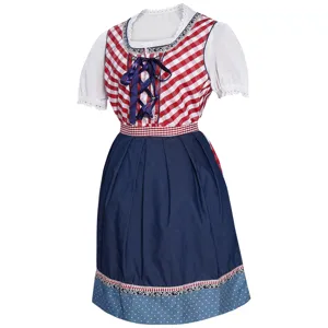 Nahaufnahme der traditionellen bayerischen Dirndl-Miederdetails mit blauer Schnürung.