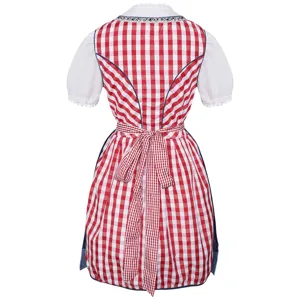 Rot-weiß kariertes Oktoberfest Dirndl Kleid Rückansicht mit Schleife und Puffärmeln.