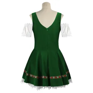 Vestido de cosplay de camarera alemana verde para mujer, ideal para Halloween y escenario.