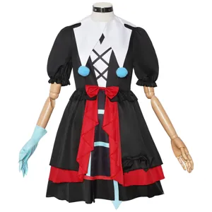 Costume cosplay festa abito giullare gioco ruolo nero bianco rosso vestito donna