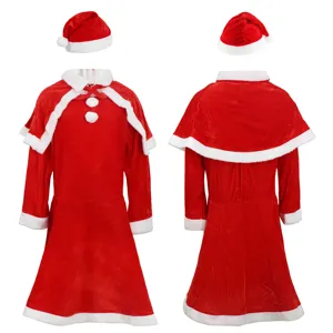 Conjunto de disfraz de Santa Claus de Navidad para niños con sombrero capa y vestido de fiesta.