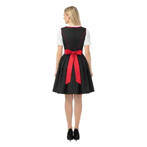 Traditional German Dirndl dress for Oktoberfest, elegant black and red cosplay costume.