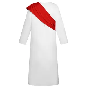 Costume de Jésus blanc avec écharpe rouge déguisement grec romain historique pour spectacle.