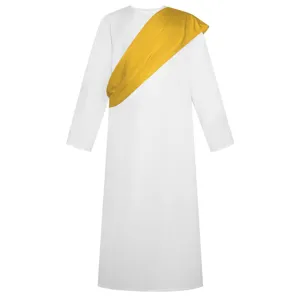 Costume grec ancien romain robe blanche avec écharpe dorée pour cosplay et spectacles.