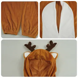 Λεπτομέρεια Χριστουγεννιάτικης στολής cosplay τάρανδου, μαλακό βελούδινο ύφασμα με κουκούλα.